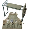 image:imageApollo Tools 6 Piece Garden Set with Foldable Seat Adjustable to Kneeler Position Washable Green Apron with Deep Pockets and 3 Quality Garden Tools Trowel Pruner and Rake  Green  DT3798