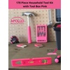 image:imageApollo Tools 170 Piece Household Tool Kit with Carrying Toolbox and Essential Tools for DIY Assembly Maintenance Repairs and Craft for Home Office Garage Road  Pink Ribbon  Pink  DT7103PPink