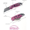 image:imageApollo Tools Foldable Utility Knife with Lightweight Steel Construction Carabiner Clip Quick Blade Change Technology Lock Feature Accommodates Standard Blades  Black  DT5017Pink