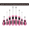 image:imageApollo Tools Pink 8 Piece Essential Screwdriver Set Phillips and Slotted with Magnetic Tips and NonSlip Comfort Handles Includes Stubby Screwdrivers for Tight Spaces  Pink Ribbon  Pink  DT5018P
