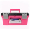 image:imageApollo Tools Set of 3 Stackable Tool Boxes with Top Compartment and Removable Trays for Crafts Tool Storage  Pink Ribbon  DT5005P