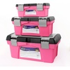 image:imageApollo Tools Set of 3 Stackable Tool Boxes with Top Compartment and Removable Trays for Crafts Tool Storage  Pink Ribbon  DT5005P