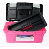 image:imageApollo Tools Set of 3 Stackable Tool Boxes with Top Compartment and Removable Trays for Crafts Tool Storage  Pink Ribbon  DT5005P