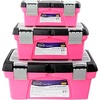 image:imageApollo Tools Set of 3 Stackable Tool Boxes with Top Compartment and Removable Trays for Crafts Tool Storage  Pink Ribbon  DT5005P