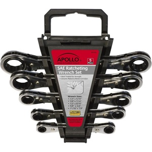 image:imageApollo TOOLS 5 Piece SAE Steel Ratcheting Wrench Set includes 5 Ratcheting Wrenches in Quick Release Case for Trunk Garage and on the Road  DT1212