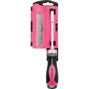 image:imageApollo Tools 13in1 Magnetic Ratcheting Screwdriver with Set of 12 Bits in Convenient Storage Case and Additional Bit Storage in the Ergonomic Handle Pink Ribbon  Pink  DT5021P
