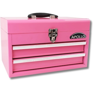 image:imageApollo Tools 14 Inch Steel Tool Box with Deep Top Compartment and 2 Drawers in HeavyDuty Steel With Ball Bearing Opening and Powder Coated Finish  Aqua Green  DT5010GRPink