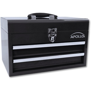 image:imageApollo Tools 14 Inch Steel Tool Box with Deep Top Compartment and 2 Drawers in HeavyDuty Steel With Ball Bearing Opening and Powder Coated Finish  Aqua Green  DT5010GRBlack