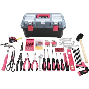 image:imageApollo Tools 170 Piece Household Tool Kit with Carrying Toolbox and Essential Tools for DIY Assembly Maintenance Repairs and Craft for Home Office Garage Road  Pink Ribbon  Pink  DT7103PPink