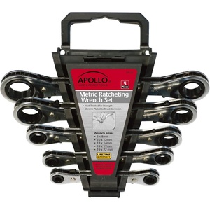 image:imageApollo Tools 5 Piece Metric Steel Ratcheting Wrench Set includes 5 Ratcheting Wrenches in Quick Release Case for Trunk Garage and on the Road  DT12135 Piece