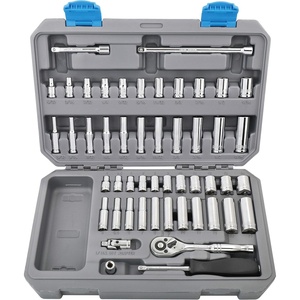 image:imageApollo Tools 50Piece Compact Metric and SAE  Inch Drive Socket Set with 72 Teeth Ratchet  Inch Drive Nut Driver and Bit Adapter in Chrome Vanadium Steel Construction Blue  DT000450Piece