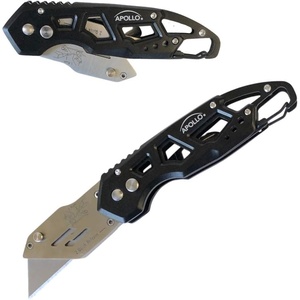 image:imageApollo Tools Foldable Utility Knife with Lightweight Steel Construction Carabiner Clip Quick Blade Change Technology Lock Feature Accommodates Standard Blades  Black  DT5017Black