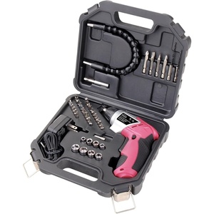 image:imageApollo Tools Lightweight Cordless Screwdriver Set Includes Rechargeable 36 Volt Liion Screwdriver and 45 Piece Accessory Set in Black Carrying Case  Red  DT4944Pink