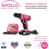 image:imageApollo Tools Powerful Lightweight Cordless Drill 108 Lithium Ion Battery with 30Piece Accessory Drill Bit Set  Pink Ribbon  Pink DT4937PPink