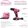 image:imageApollo Tools Powerful Lightweight Cordless Drill 108 Lithium Ion Battery with 30Piece Accessory Drill Bit Set  Pink Ribbon  Pink DT4937PPink