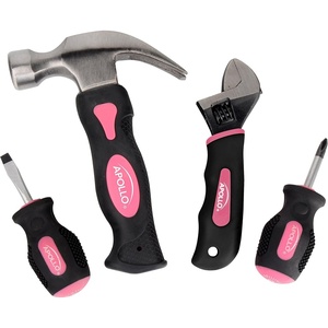 image:imageApollo Tools 4 Piece Stubby Tool Set for Small Hands and Tight Spaces Convenient Compact Small Tool Set includes Mini Hammer Mini Screwdriver Set Mini Wrench  Pink Ribbon  Pink  DT0240PPink