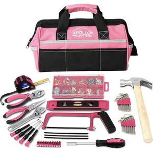 image:imageApollo Tools 201 Piece Home Tool Set Pink Tool Set Includes Hacksaw Picture Hanging Assortment and Selection of Most Needed Tools in Sturdy Tool Bag  Pink Ribbon  DT0020PUNT